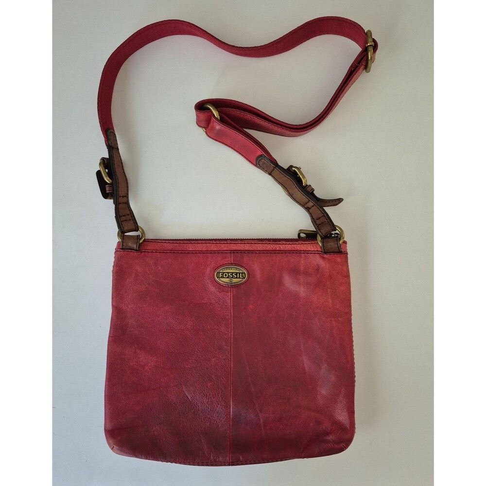 Fossil Red Leather Explorer Y2K Crossbody Multi Pocket Messenger Purse